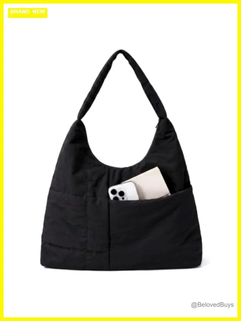 Large Nylon Hobo Bag, Crescent Shoulder Bag, Slouchy Tote